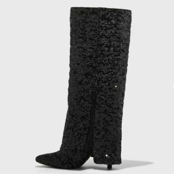 Women's Abba Sequin Foldover Tall Boots - A New Day Black - Picture 2 of 6